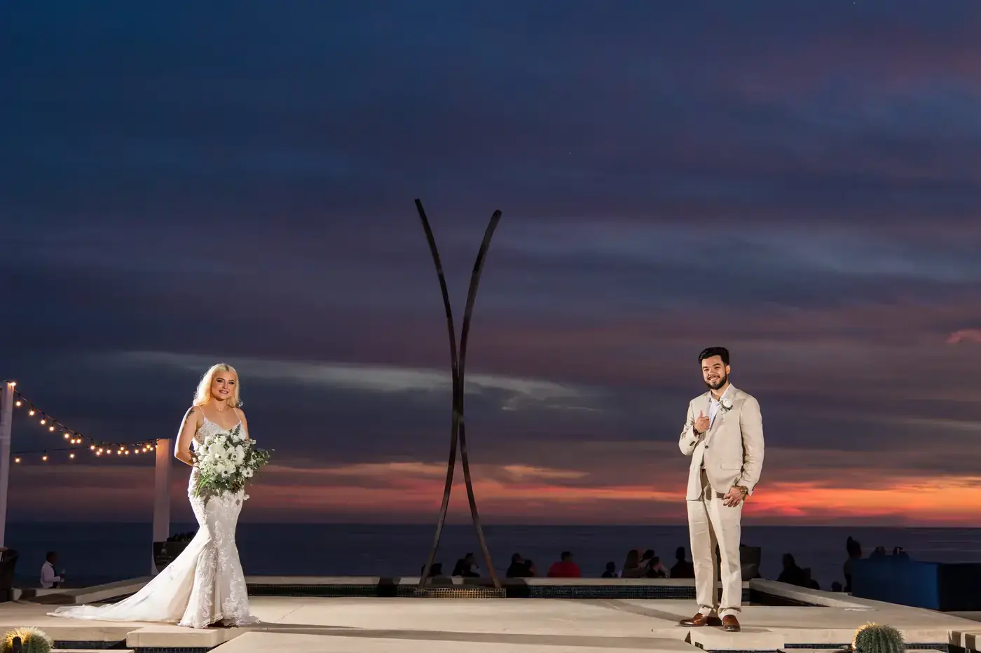 Beach wedding in golden light in Cabo San Lucas