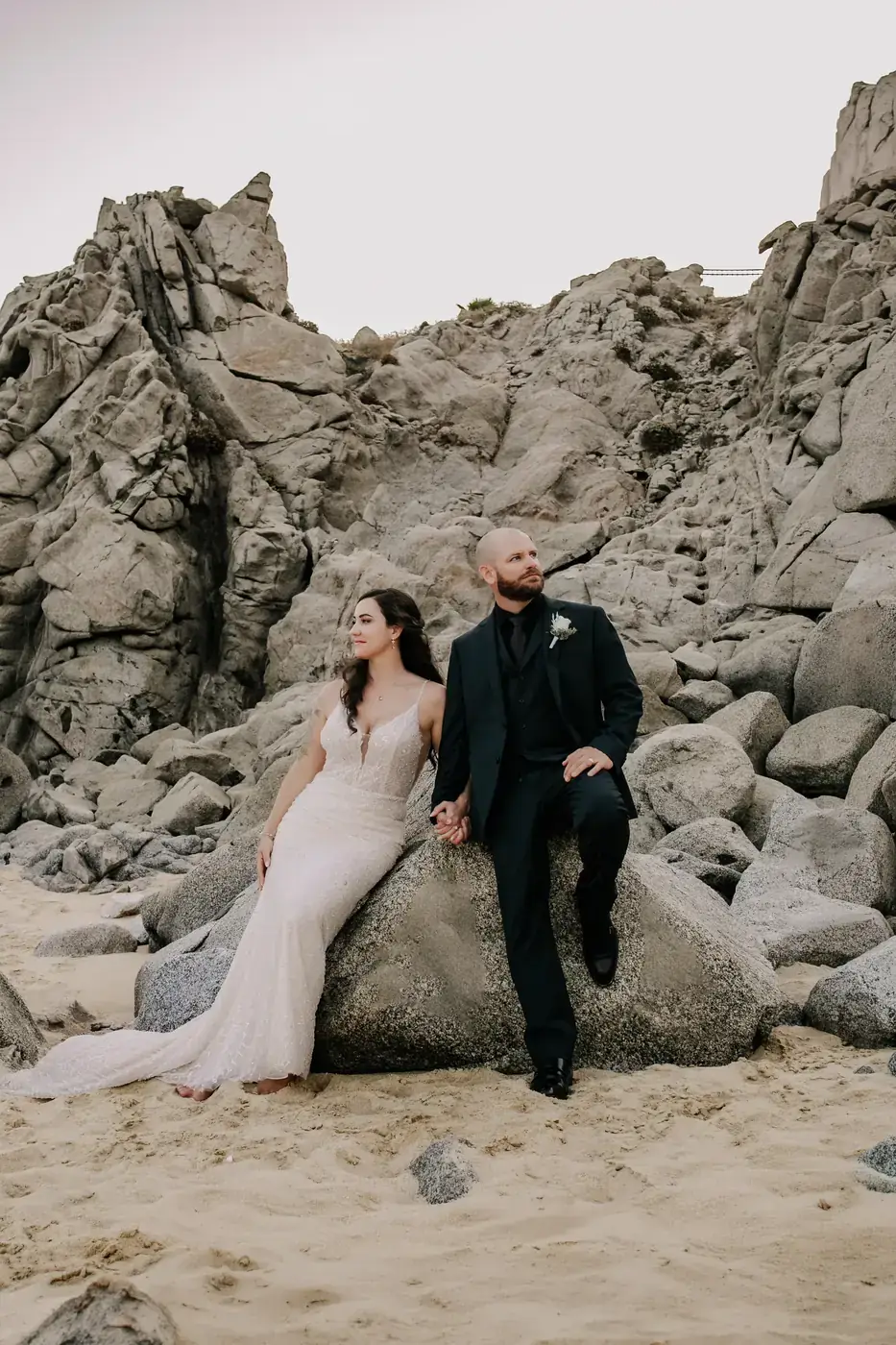 Couple laughing at a Cabo wedding
