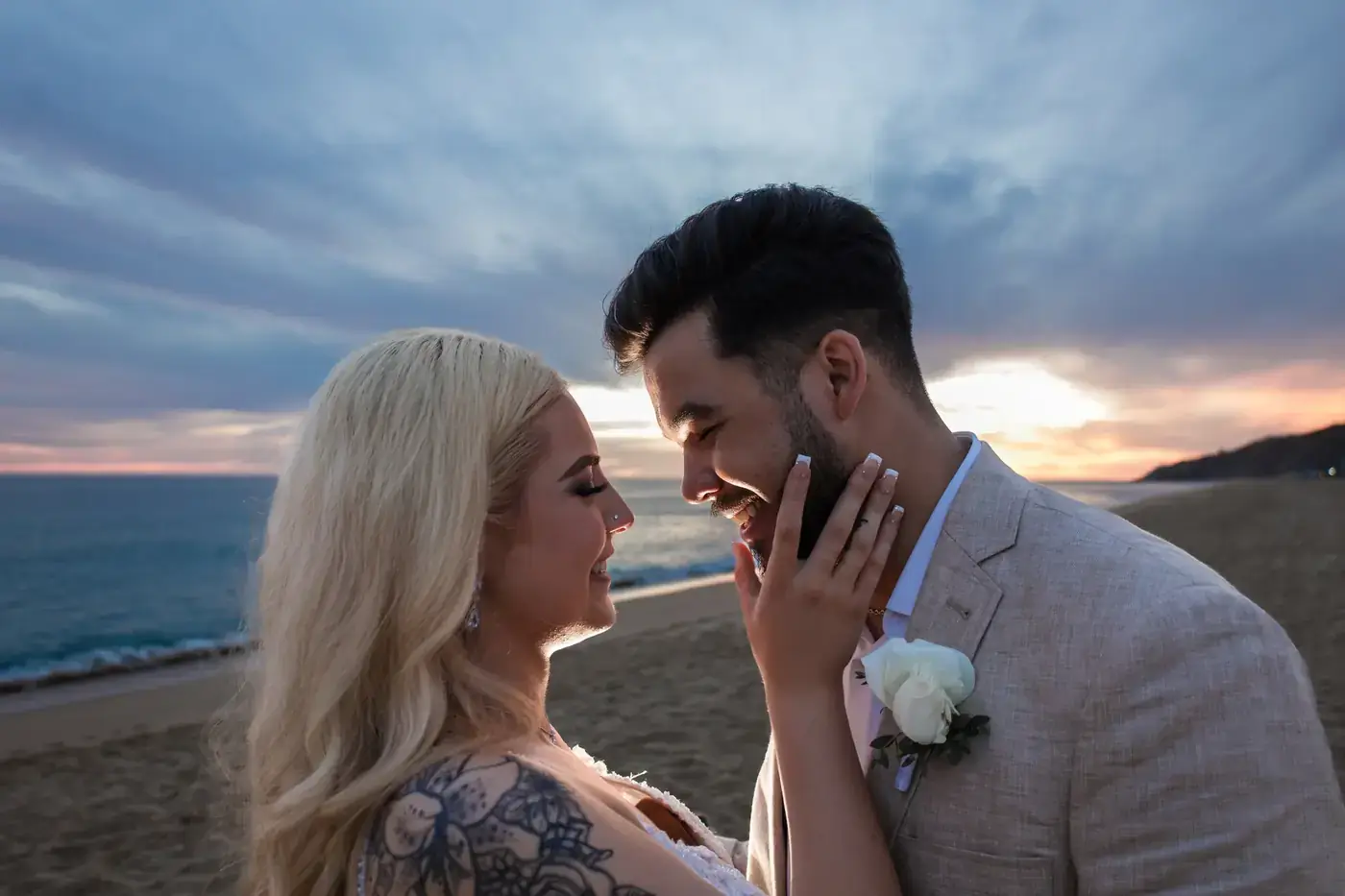 Cabo wedding couple silhouette sunset