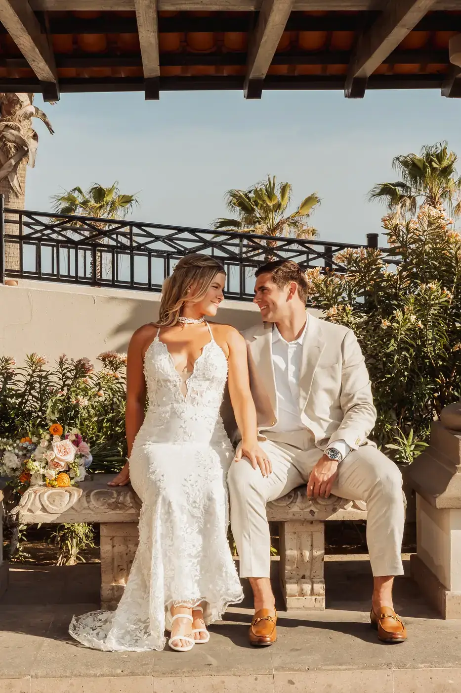 Beach wedding portrait at sunset in Cabo San Lucas