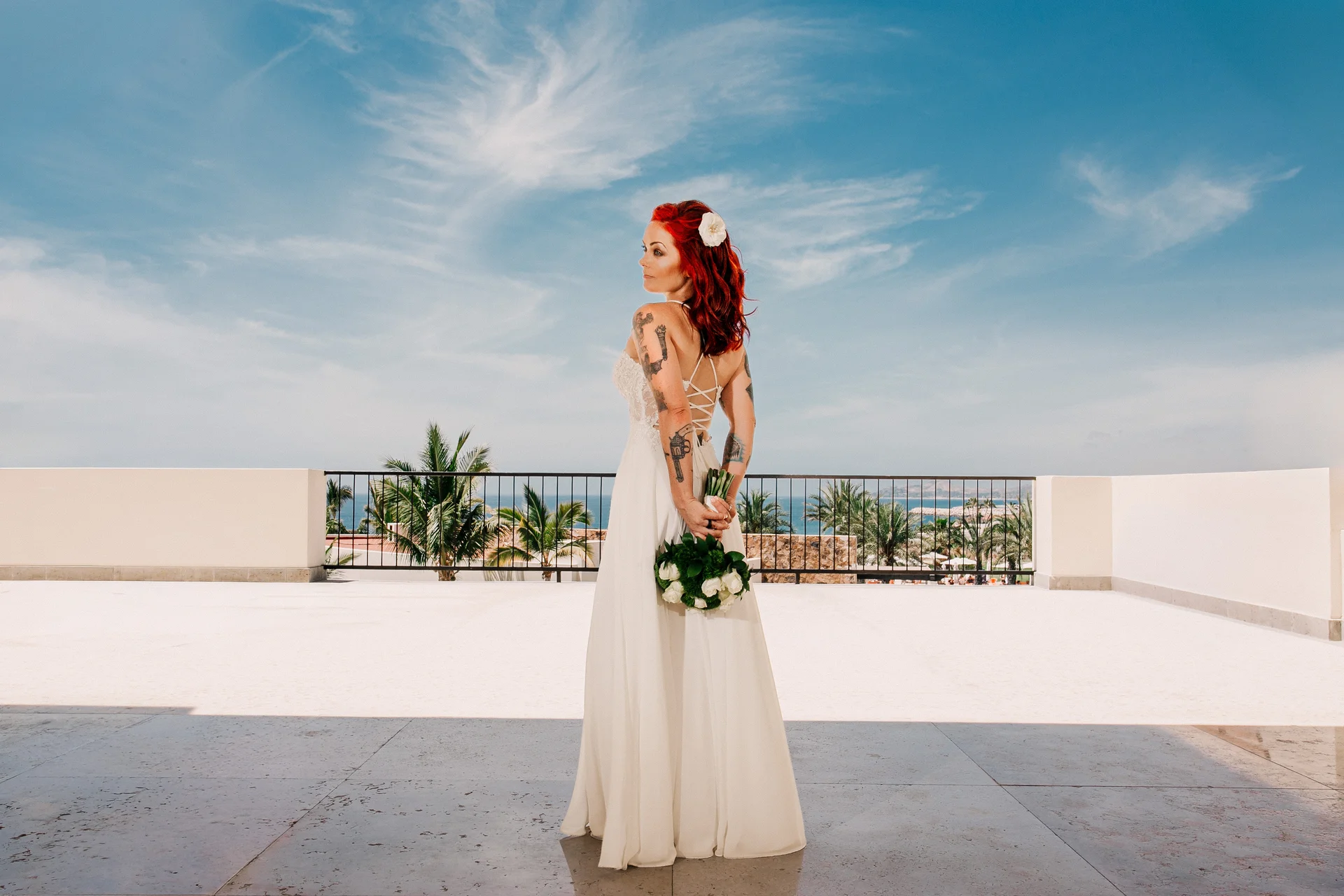 Bridal portrait rooftop editorial