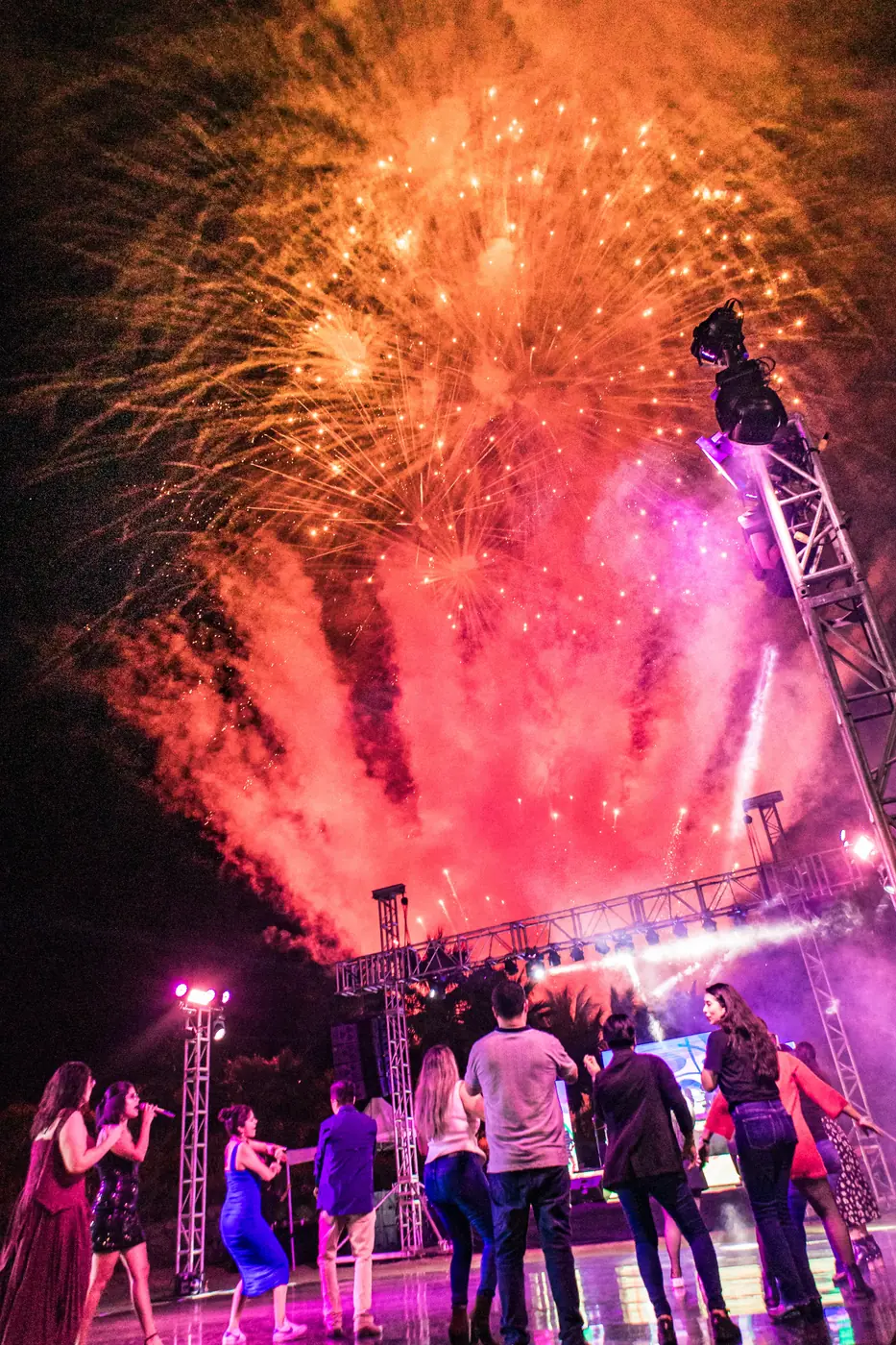 Fireworks over the dance floor at a Cabo San Lucas wedding celebration