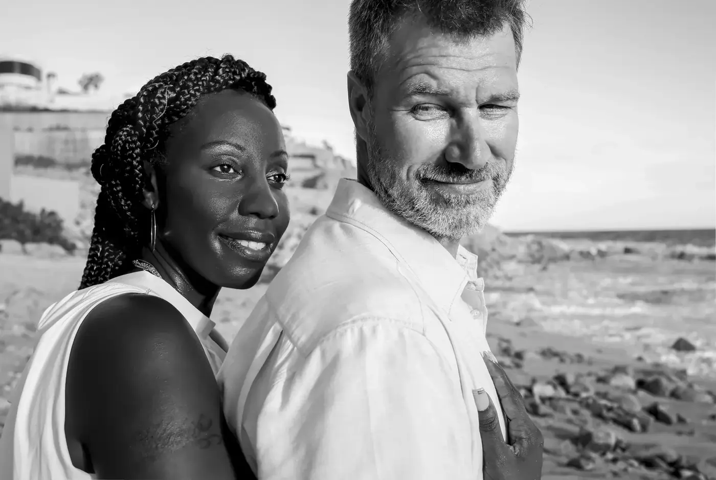 Black and white couple portrait, Cabo San Lucas