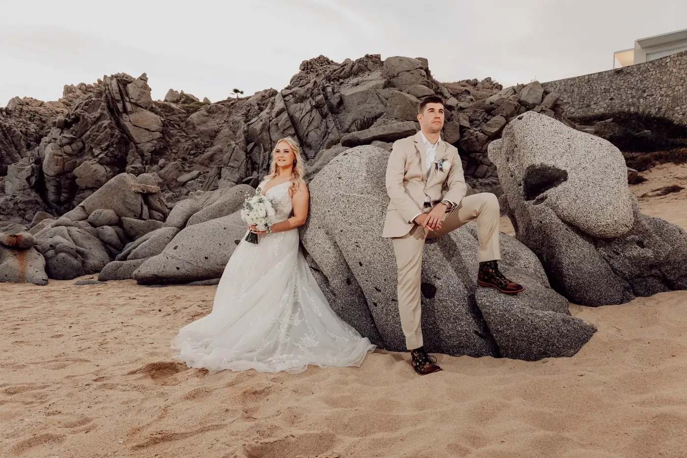 First kiss at a beach wedding in Cabo San Lucas