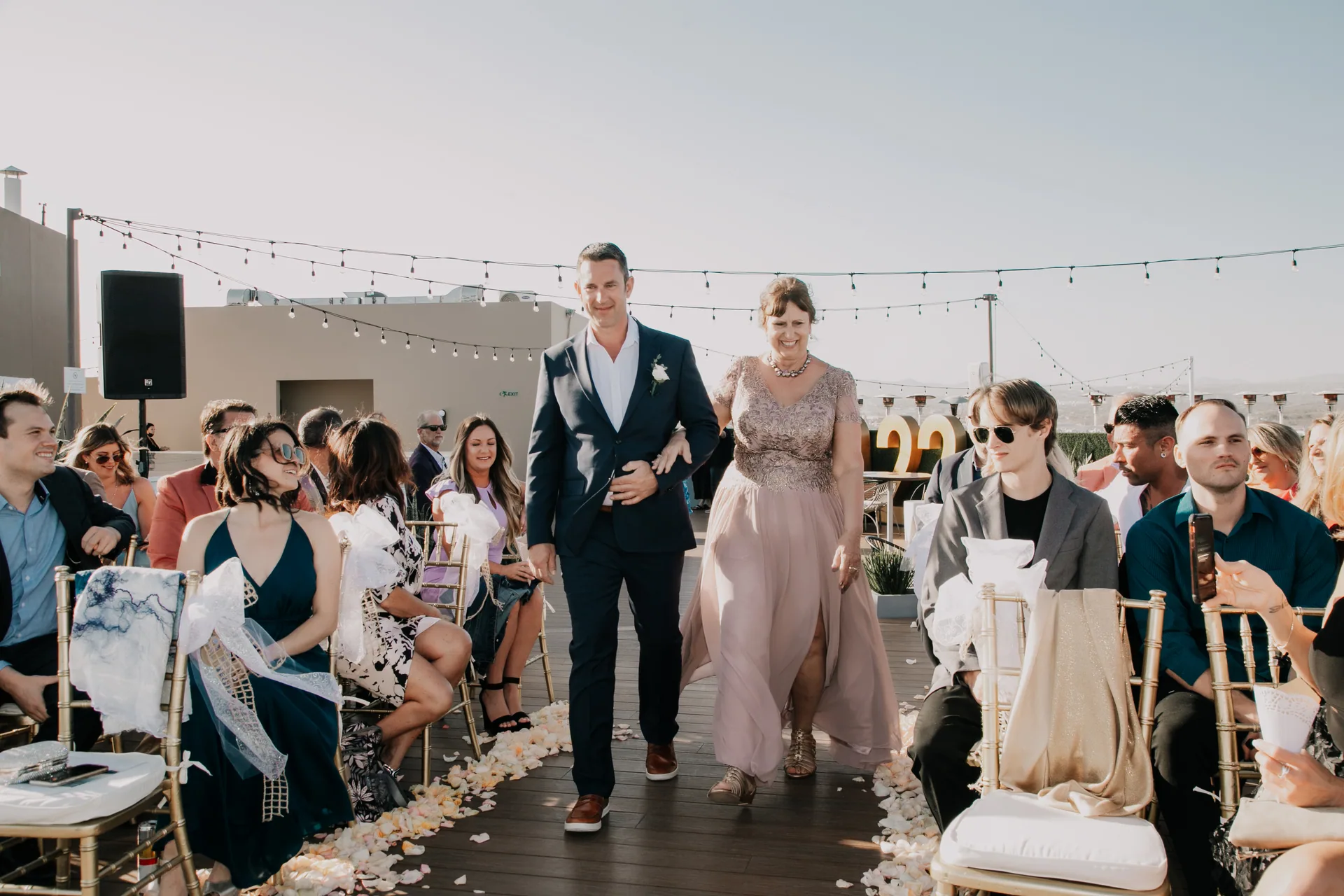 Wedding procession with guests at a Los Cabos wedding