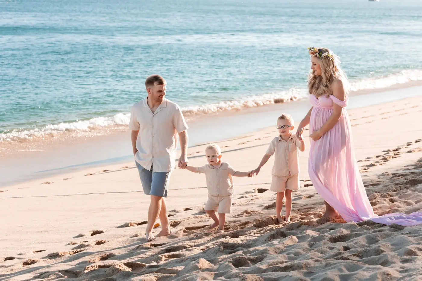 Family walking together on the beach, Cabo San Lucas family session
