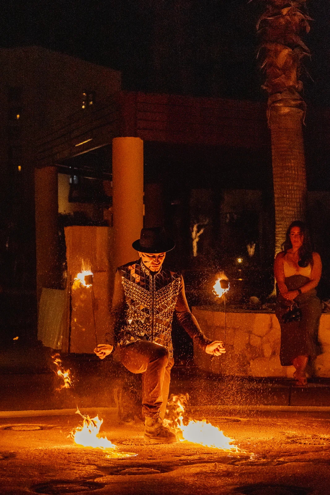 Lunas de Fuego fire show at the wedding reception at Pueblo Bonito Pacífica, Cabo San Lucas