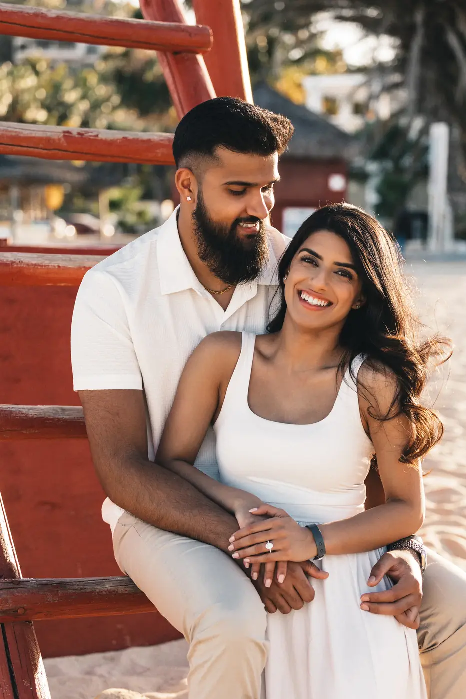 Intimate moment between a couple on the beach during a Cabo San Lucas engagement session