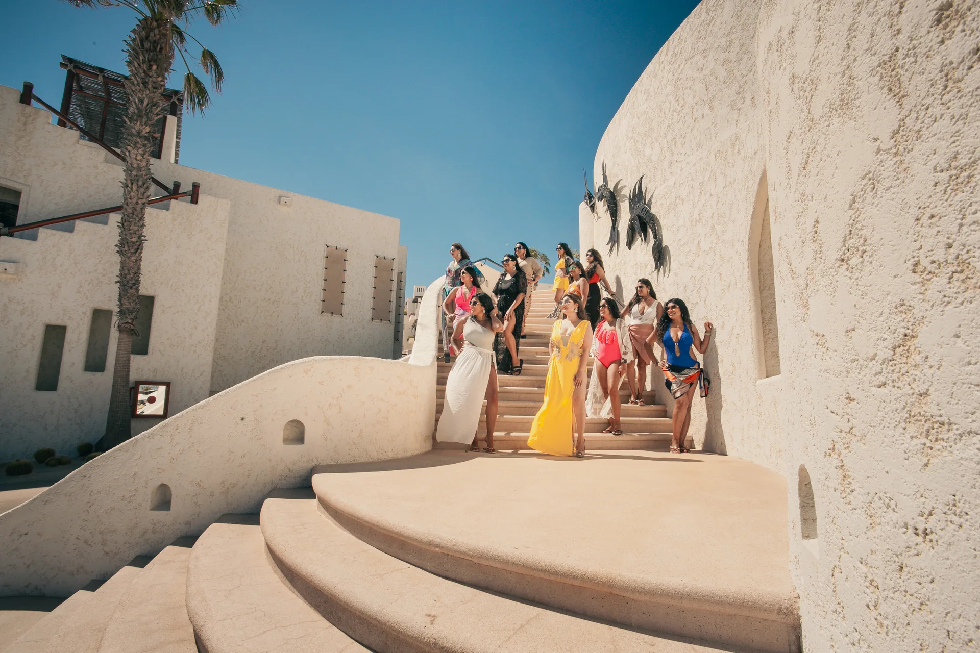 Group of friends on the beach during a Cabo bachelorette